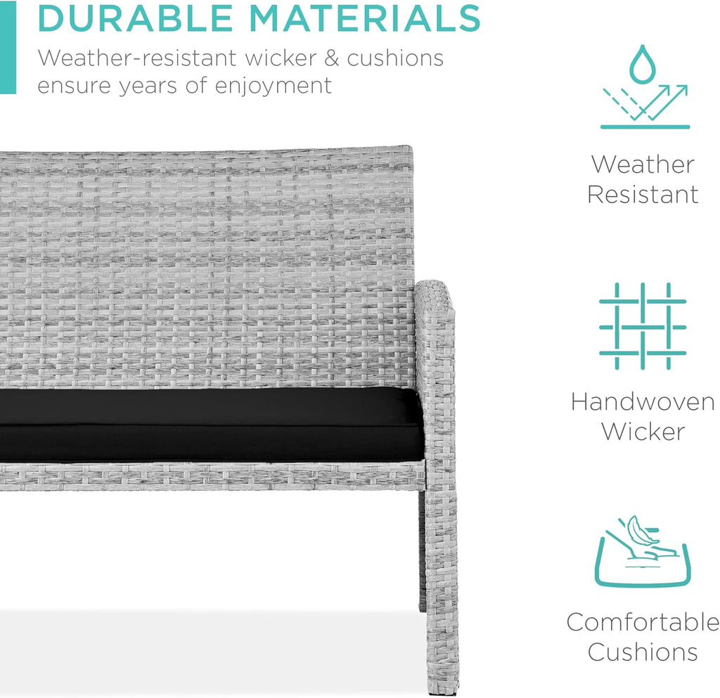 Best Choice Products - Juego de muebles de mimbre para patio de patio de 4 piezas para patio trasero con mesa de centro, cojines de asiento, gris/negro