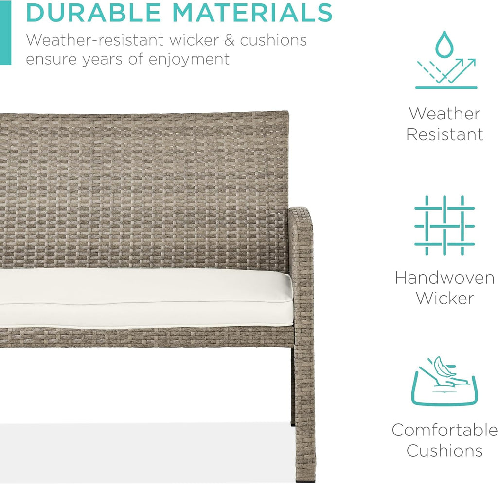 Best Choice Products - Juego de muebles de mimbre para patio de patio de 4 piezas para patio trasero con mesa de centro, cojines de asiento, color topo/arena blanca
