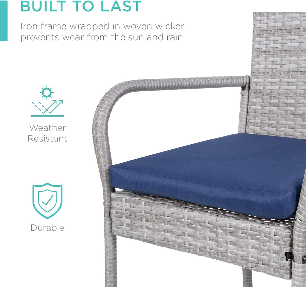 Best Choice Products - Juego de 2 taburetes de bar de mimbre, sillas de altura para interiores y exteriores con cojín, reposapiés, reposabrazos para patio trasero, patio, piscina, jardín, cubierta,