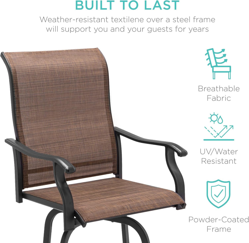 Best Choice Products - Juego de 2 taburetes giratorios, sillas para exteriores con altura de bar, 360 taburetes de bar giratorios para patio con malla para todo clima, capacidad de 300 libras, color