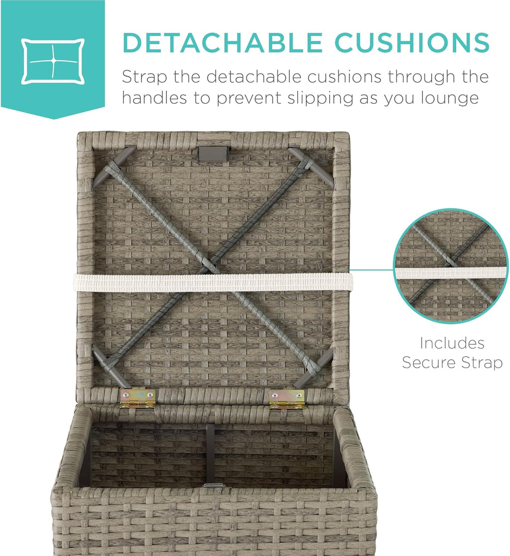 Best Choice Products - Juego de 2 otomanas de mimbre, muebles multiusos para exteriores, para patio, asiento adicional, reposapiés, mesa auxiliar con almacenamiento, cojines extraíbles, arena blanca