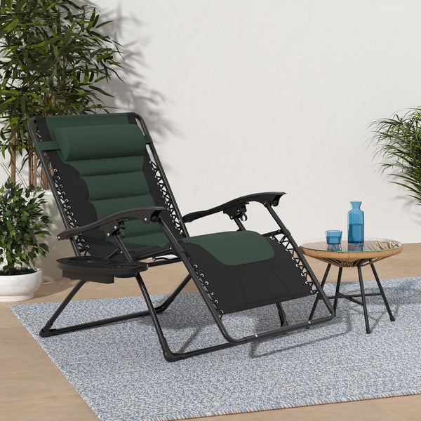 Best Choice Products - Silla acolchada de gran tamaño, reclinable plegable para patio al aire última intervensión, tumbona antigravedad XL para patio trasero con reposacabezas, soporte para vasos,