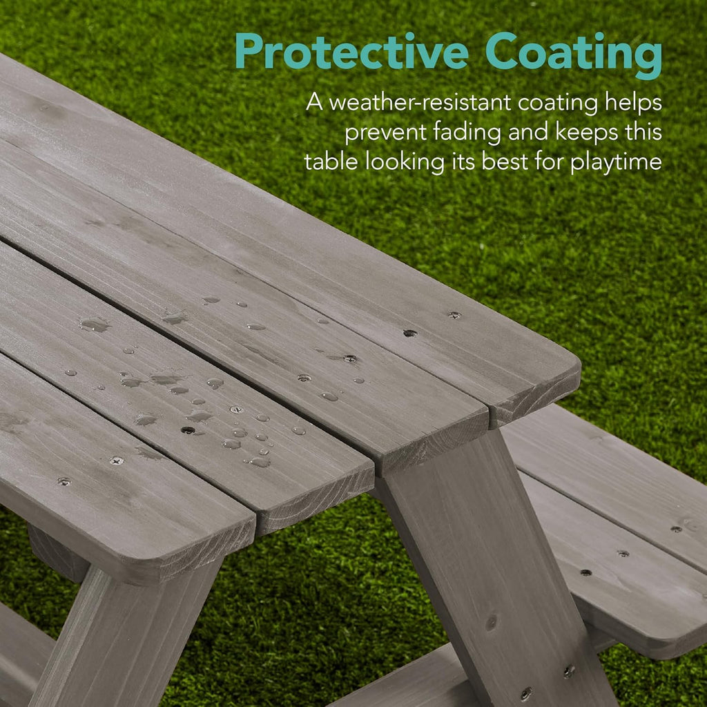Best Choice Products - Mesa de picnic de madera para niños, mesa de actividades al aire última intervensión y comedor con paraguas plegable ajustable, asientos integrados, gris/azul marino