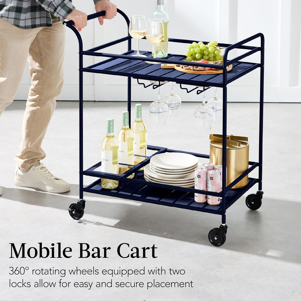 Best Choice Products - Carrito de bar móvil para exteriores, carrito de servicio de bar para el hogar, mesa auxiliar para barbacoa con almacenamiento de 2 niveles, estante para vino, ruedas