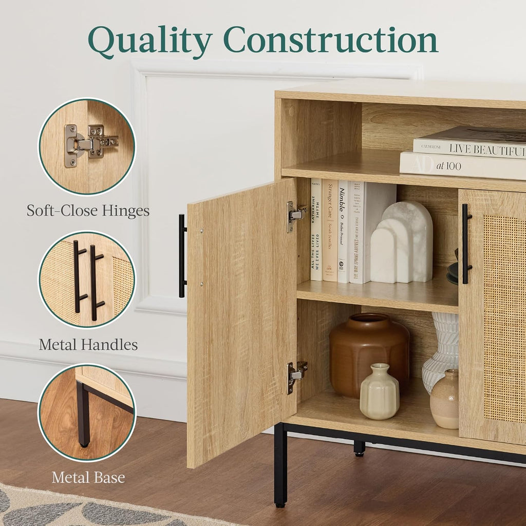 Best Choice Products - clóset buffet de ratán, mesa de entrada, clóset de almacenamiento decorativo, mesa de consola para pasillo, sala de estar, comedor, natural
