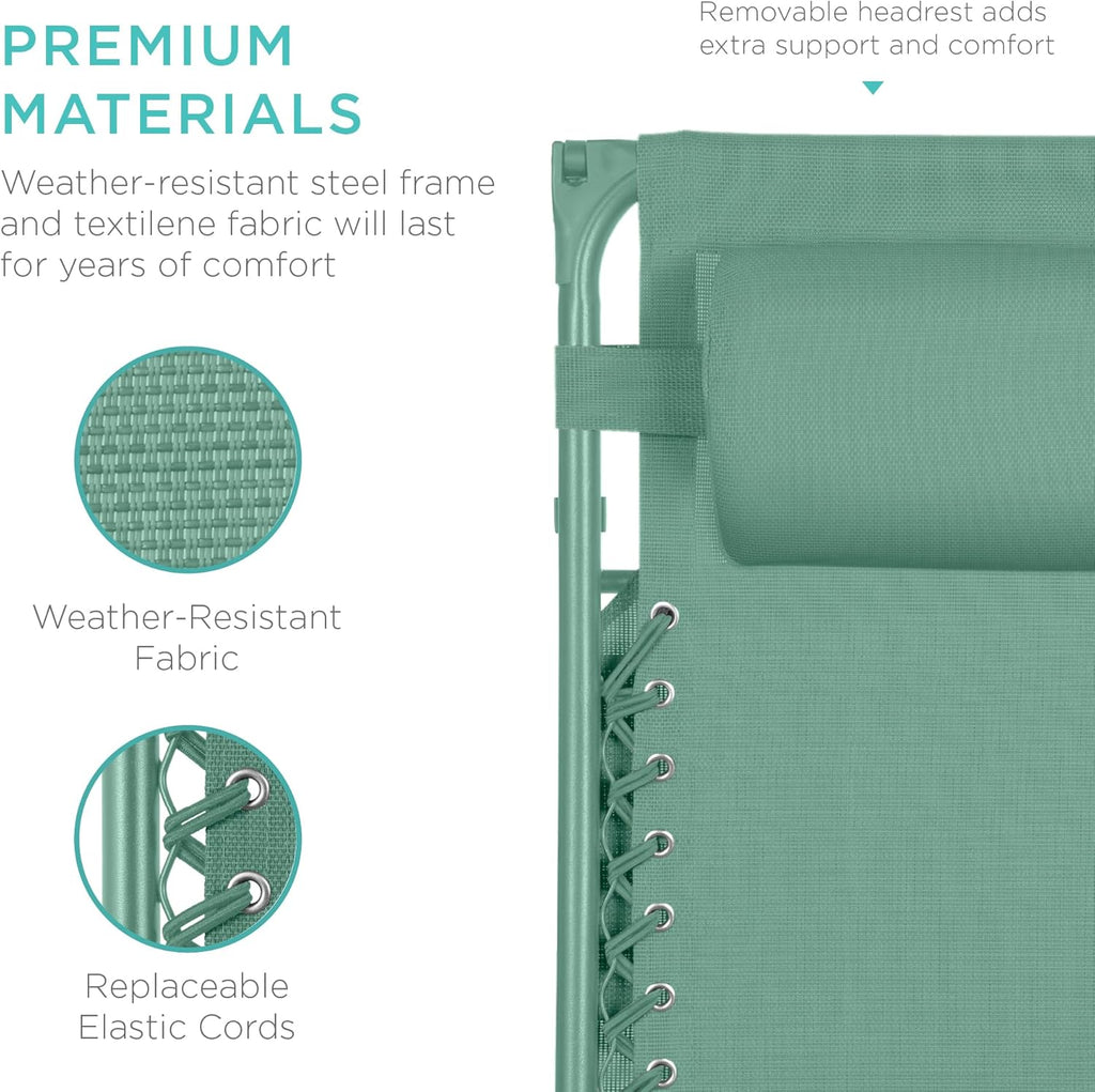 Best Choice Products - Silla reclinable plegable de gravedad cero para exteriores, con toldo ajustable, reposacabezas, bandeja de accesorios lateral, malla textilene – color crema marina