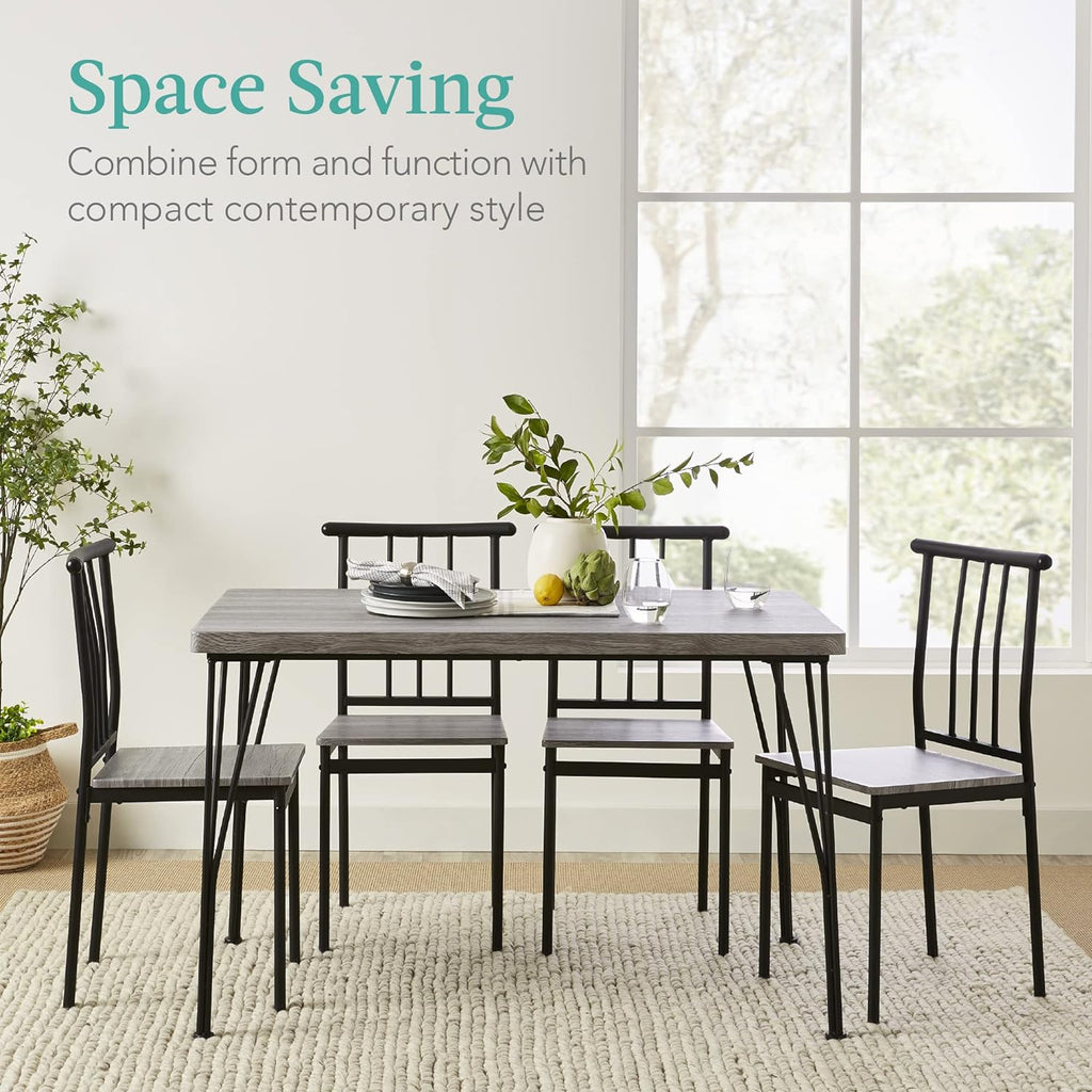 Best Choice Products - Juego de Muebles de Mesa de Comedor Rectangular Moderna de Metal y Madera, 5 Piezas, para Cocina y Comedor, Con 4 Sillas, Color Gris