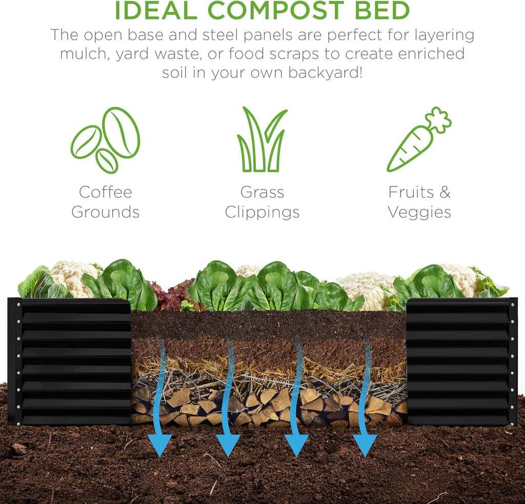 Best Choice Products - Cama de jardín elevada de metal para exteriores, de 8 x 4 x 2 pies, caja para macetas de raíces profundas para verduras, flores, hierbas y suculentas con capacidad de 478