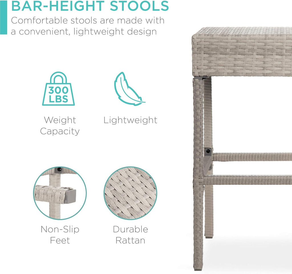 Best Choice Products - Juego de mesa de mimbre de 5 piezas para patio, piscina, patio trasero con abrebotellas integrado, estante de almacenamiento oculto, mesa de metal, 4 taburetes, color gris