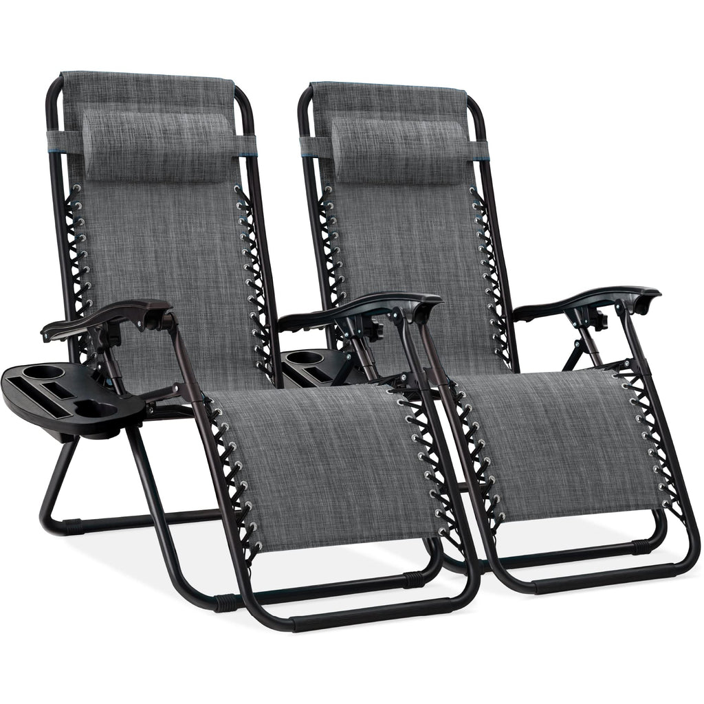 Best Choice Products - Juego de 2 sillas reclinables ajustables de malla de acero con gravedad cero con almohadas y bandejas para portavasos - rosa intenso/negro