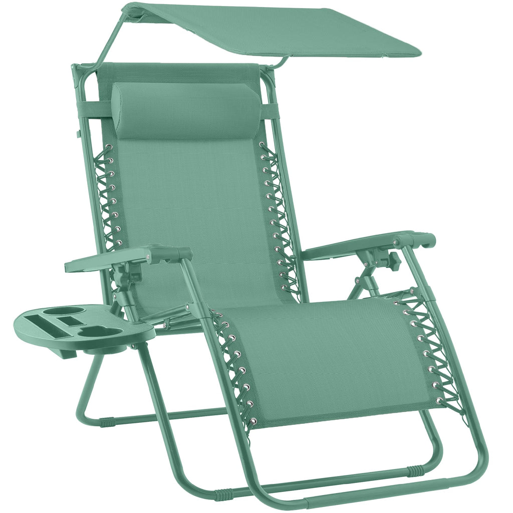 Best Choice Products - Silla reclinable plegable de gravedad cero para exteriores, con toldo ajustable, reposacabezas, bandeja de accesorios lateral, malla textilena, color rosa intenso