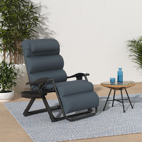 Best Choice Products - Silla reclinable plegable para patio al aire última intervensión, tumbona antigravedad XL con cojín extraíble, soporte para tazas, bandeja lateral, capacidad de 350 libras,