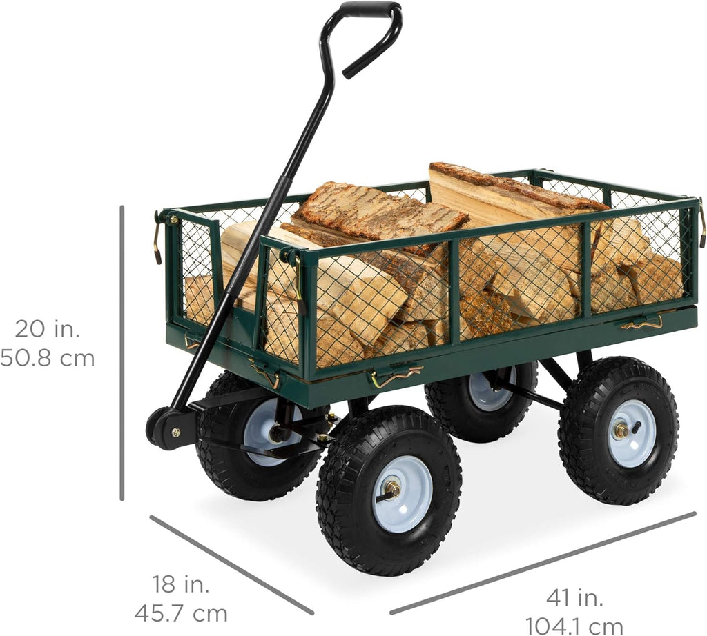 Best Choice Products - Carro de jardín utilitario para césped, Patio con Capacidad de Peso de Acero Resistente de 400 Libras, Lados extraíbles, Mango Largo, neumáticos de 10 Pulgadas, Color Verde