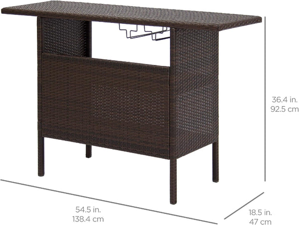 Best Choice Products - Mesa de mimbre para patio al aire libre con 2 estantes de acero y 2 juegos de rieles, color marrón