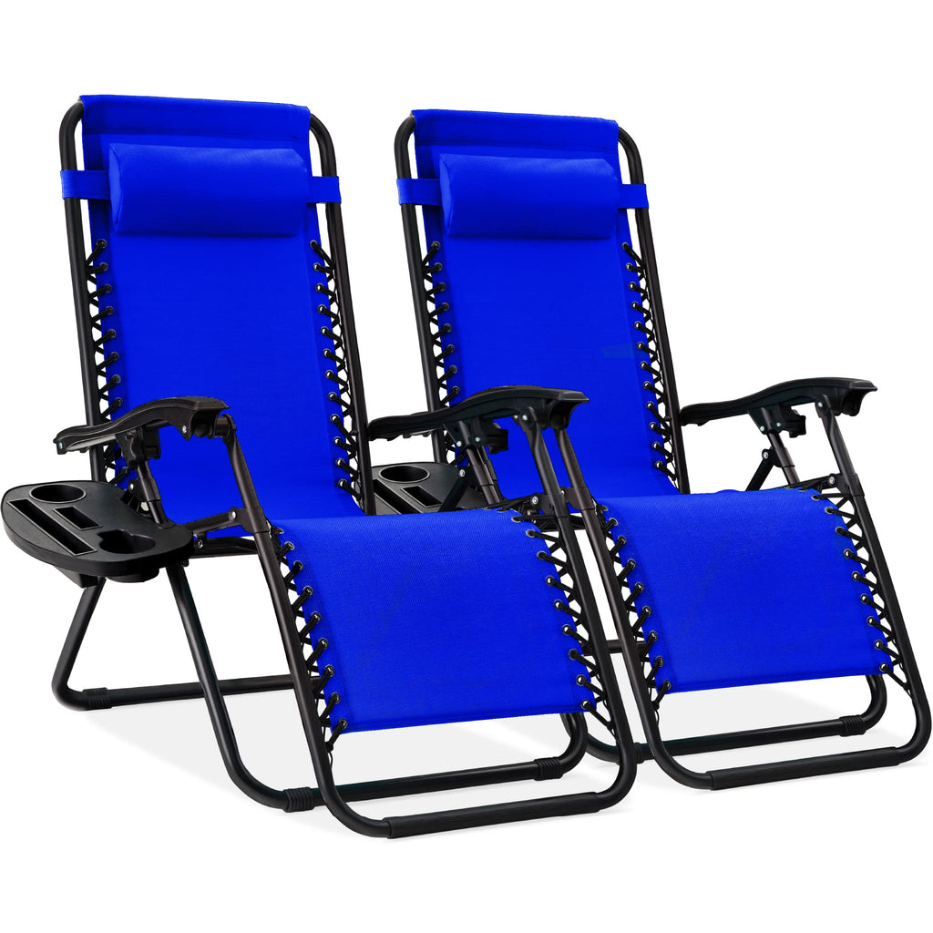 Best Choice Products - Juego de 2 sillas reclinables ajustables de malla de acero con gravedad cero con almohadas y bandejas para portavasos - rosa intenso/negro