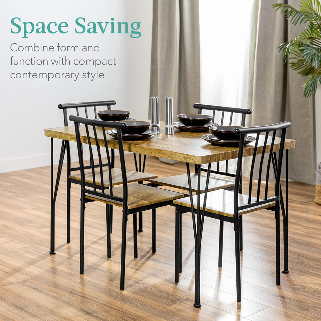 Best Choice Products - Juego de Muebles de Mesa de Comedor Rectangular Moderna de Metal y Madera, 5 Piezas, para Cocina y Comedor, con 4 Sillas, Color Café