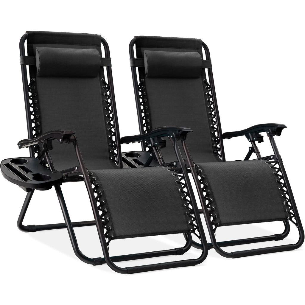 Best Choice Products - Juego de 2 sillas reclinables ajustables de malla de acero con gravedad cero con almohadas y bandejas para portavasos - rosa intenso/negro