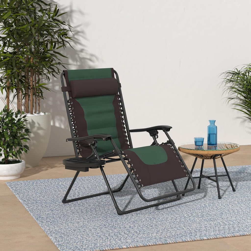 Best Choice Products - Silla acolchada de gran tamaño, reclinable plegable para patio al aire última intervensión, tumbona antigravedad XL para patio trasero con reposacabezas, soporte para vasos,