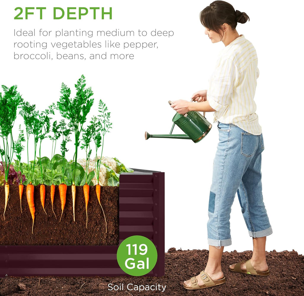 Best Choice Products - Cama de jardín elevada de metal para exteriores, de 4 x 2 pies, caja de macetas de raíces profundas para verduras, flores, hierbas con capacidad de 119 galones, color burdeos