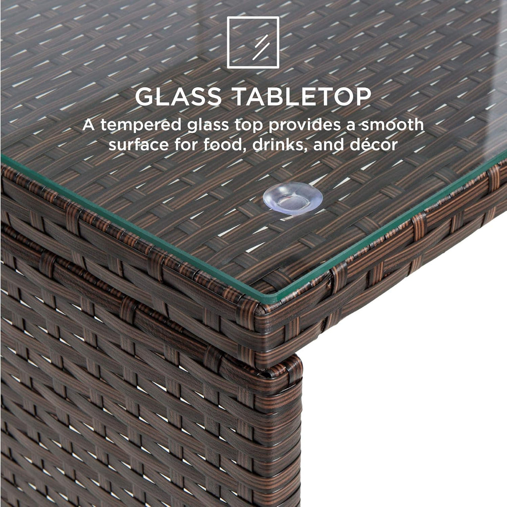 Best Choice Products Juego de Muebles de Mimbre de 4 Piezas con 4 Asientos, Mesa de Cristal Templado, Cojines de Mimbre marrón/Beige