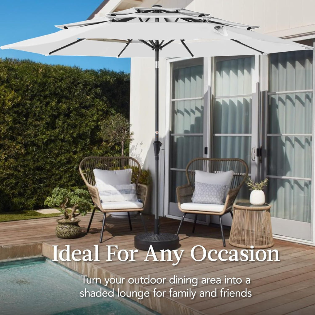 Best Choice Products - Sombrilla de patio de 3 niveles de 10 pies, parasol para patio trasero, terraza, junto a la piscina con 24 luces LED, ajuste de inclinación, manivela fácil, 8 varillas