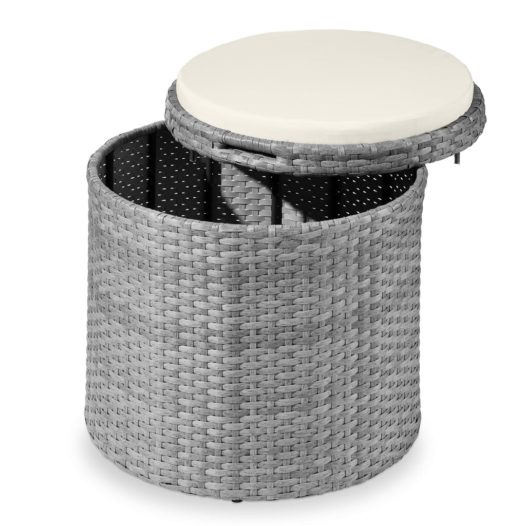 Best Choice Products - Otomana redonda de mimbre, muebles multiusos para exteriores, para patio, asiento adicional, reposapiés, mesa auxiliar con almacenamiento, cojines extraíbles, color natural
