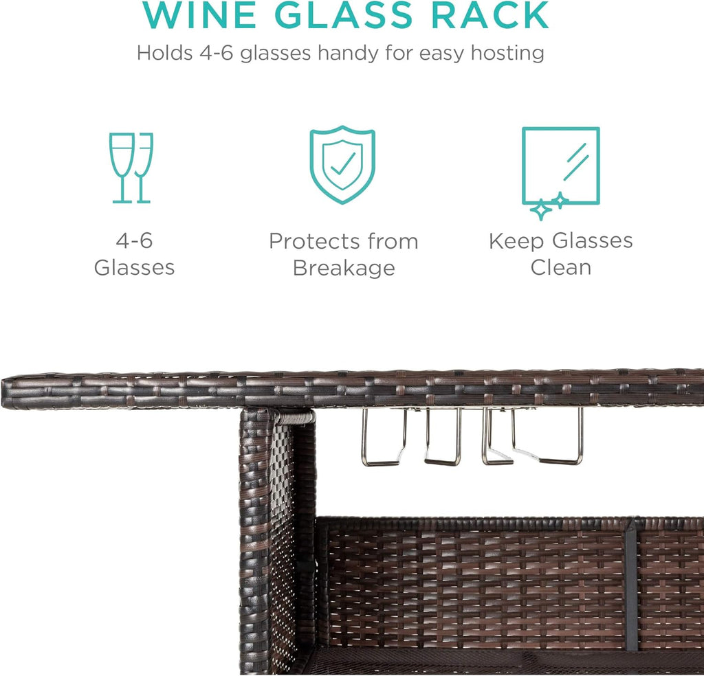 Best Choice Products - Mesa de mimbre para patio al aire libre con 2 estantes de acero y 2 juegos de rieles, color marrón