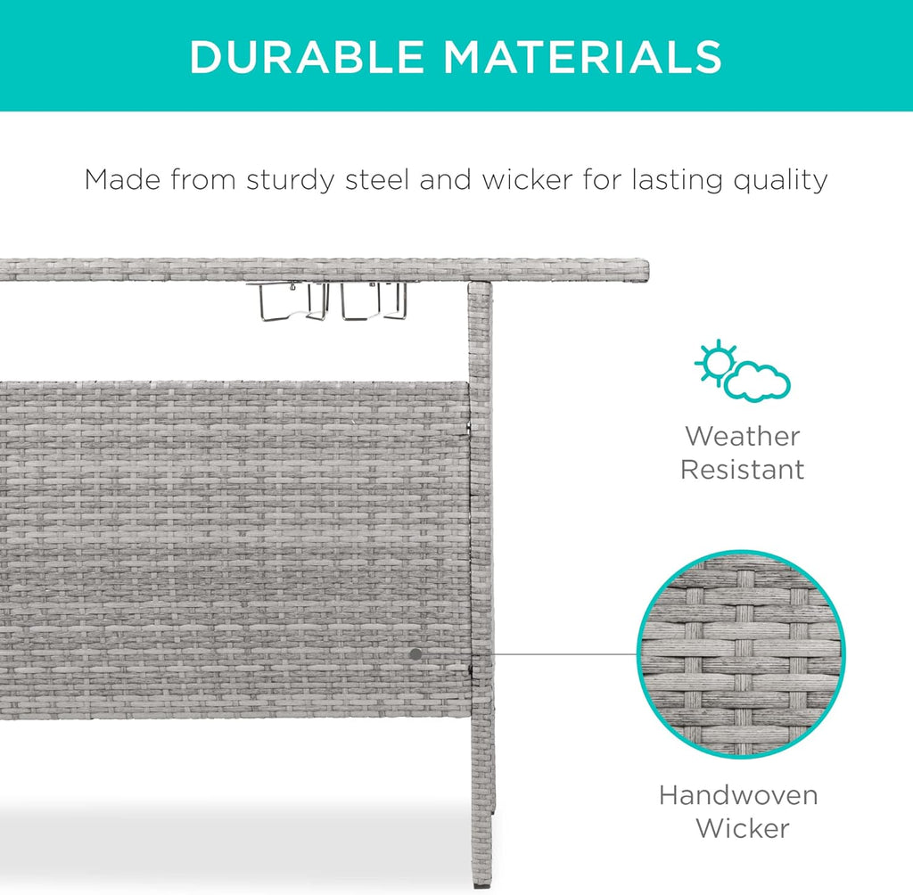 Best Choice Products - Mesa de mimbre para patio al aire libre con 2 estantes de acero y 2 juegos de carriles, color gris