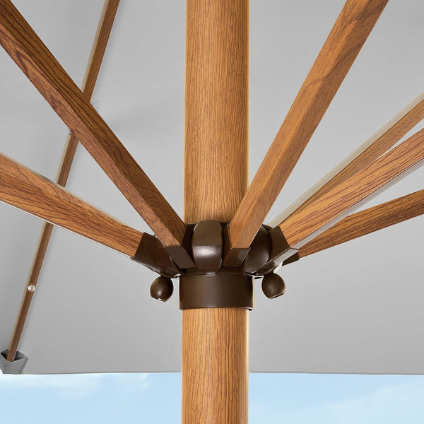 Best Choice Products - Paraguas de patio cuadrado de 9 pies de profundidad, con luz LED con textura de madera sintética, tela resistente a los rayos UV, manivela