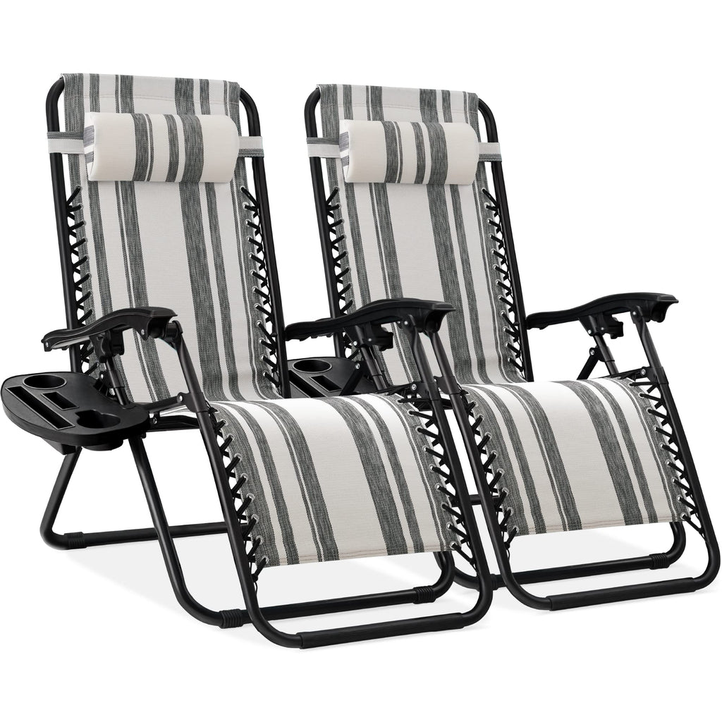Best Choice Products - Juego de 2 sillas reclinables ajustables de malla de acero con gravedad cero con almohadas y bandejas para portavasos - rosa intenso/negro