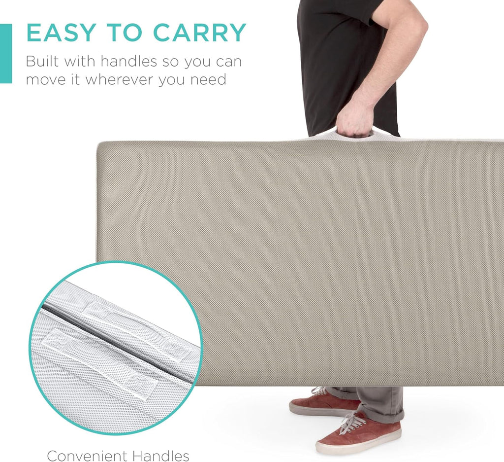 Best Choice Products Colchón portátil de tamaño completo de 4 pulgadas, cubrecolchón plegable para camping, invitados, niños pequeños, felpa de espuma con funda de transporte, color gris pardo
