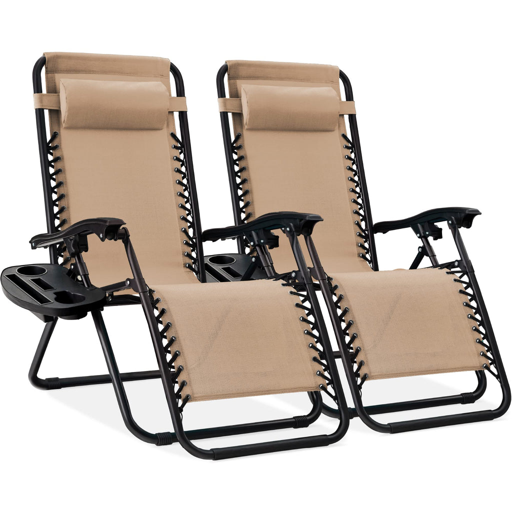 Best Choice Products - Juego de 2 sillas reclinables ajustables de malla de acero con gravedad cero con almohadas y bandejas para portavasos - rosa intenso/negro