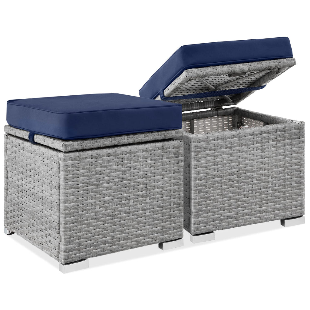 Best Choice Products - Juego de 2 otomanas de mimbre, muebles multiusos para exteriores, para patio, asiento adicional, reposapiés, mesa auxiliar con almacenamiento, cojines extraíbles, arena blanca