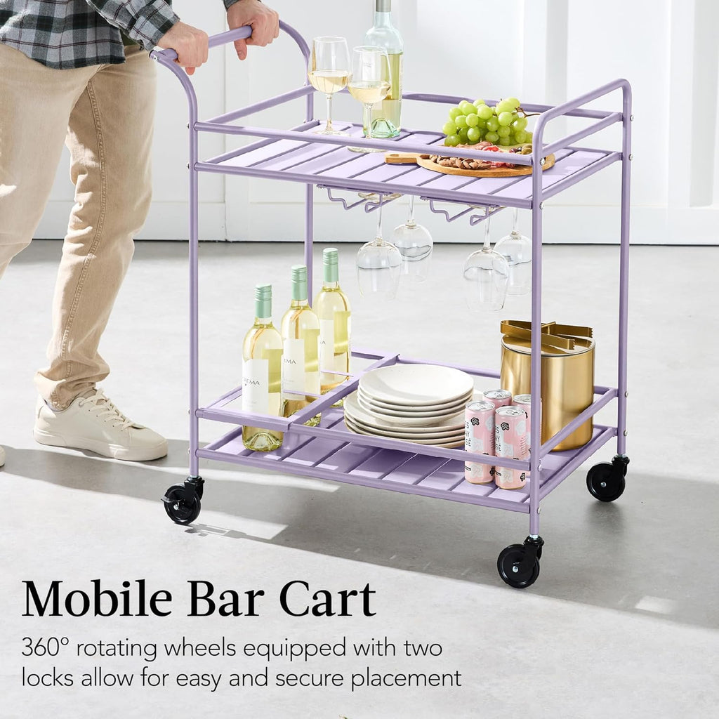 Best Choice Products - Carrito de bar móvil para exteriores, carrito de servicio de bar para el hogar, mesa auxiliar para barbacoa con almacenamiento de 2 niveles, estante para vino, ruedas con