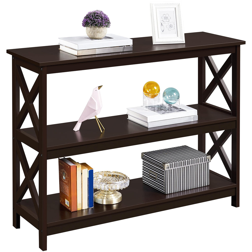 Yaheetech - Mesa de consola con 3 estantes de almacenamiento, mesa de entrada, sofá, mesa auxiliar estrecha y larga estantería para pasillo, sala de estar, muebles decorativos, color gris