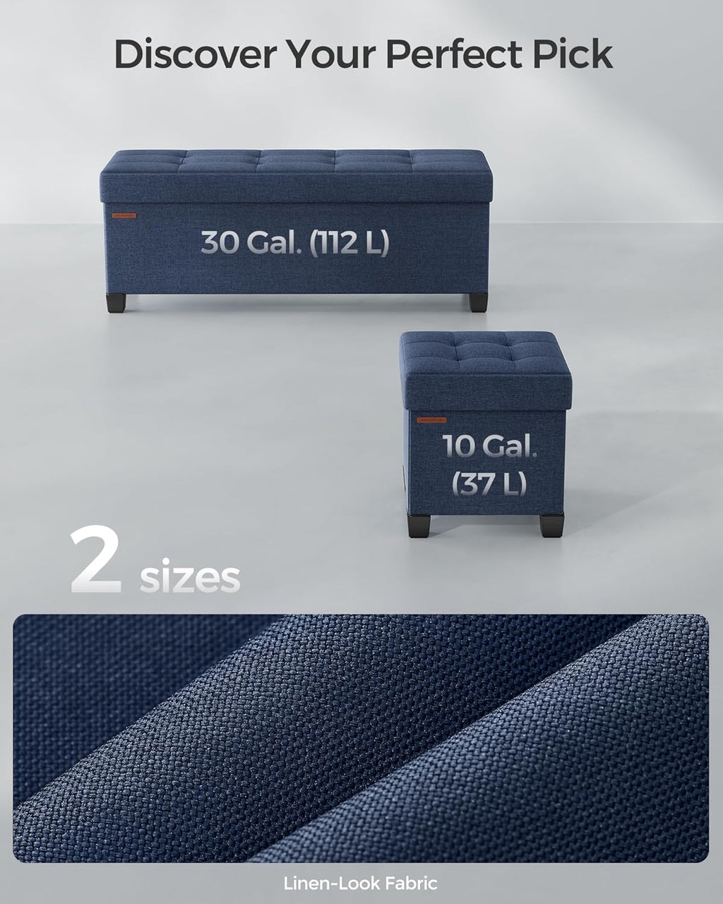 SONGMICS - Banco otomano de almacenamiento, reposapiés plegable con patas, 15 x 43 x 15.7 pulgadas, banco de extremo de cama, pecho de almacenamiento, carga hasta 650 libras, para sala de estar,
