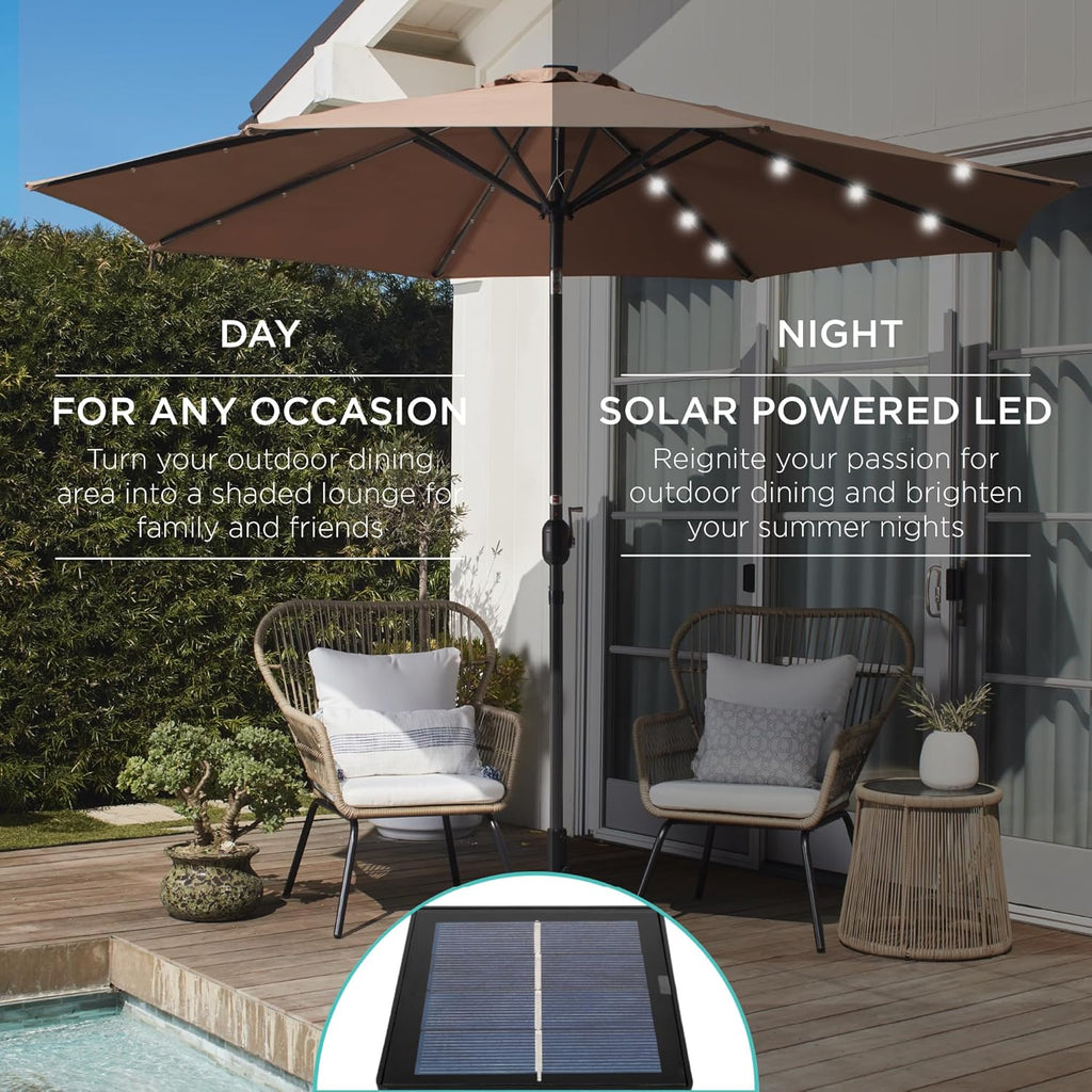 Best Choice Products - Paraguas solar de poliéster con iluminación LED con ajuste de inclinación y tela resistente a los rayos UV