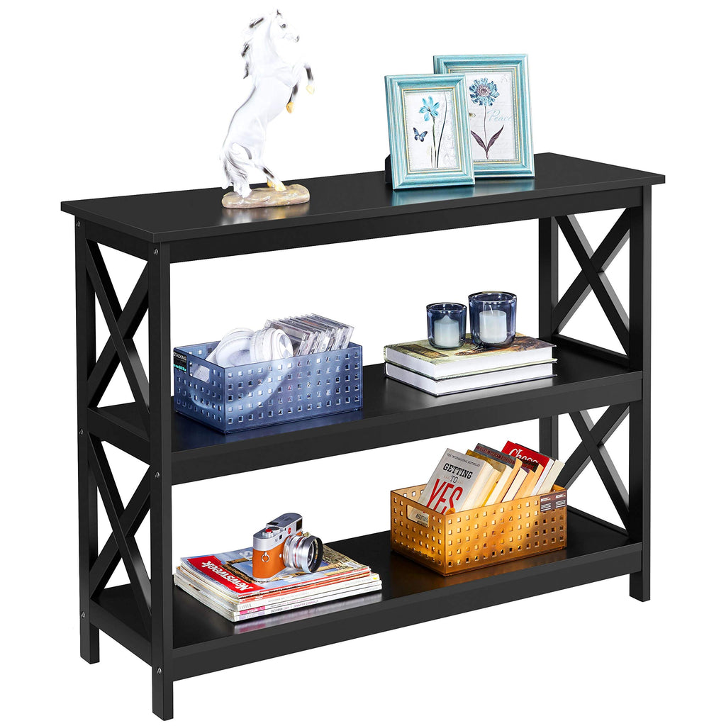 Yaheetech - Mesa de consola con 3 estantes de almacenamiento, mesa de entrada, sofá, mesa auxiliar estrecha y larga estantería para pasillo, sala de estar, muebles decorativos, color gris