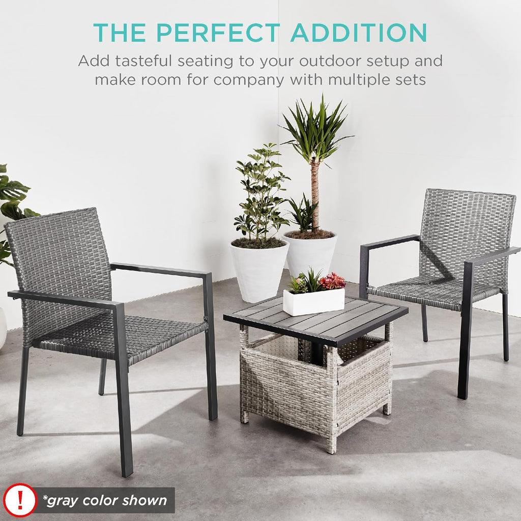 Best Choice Products - Juego de 2 sillas apilables de mimbre para exteriores, para todo tipo de clima, con reposabrazos, marco de acero para patio, terraza, jardín, patio, natural