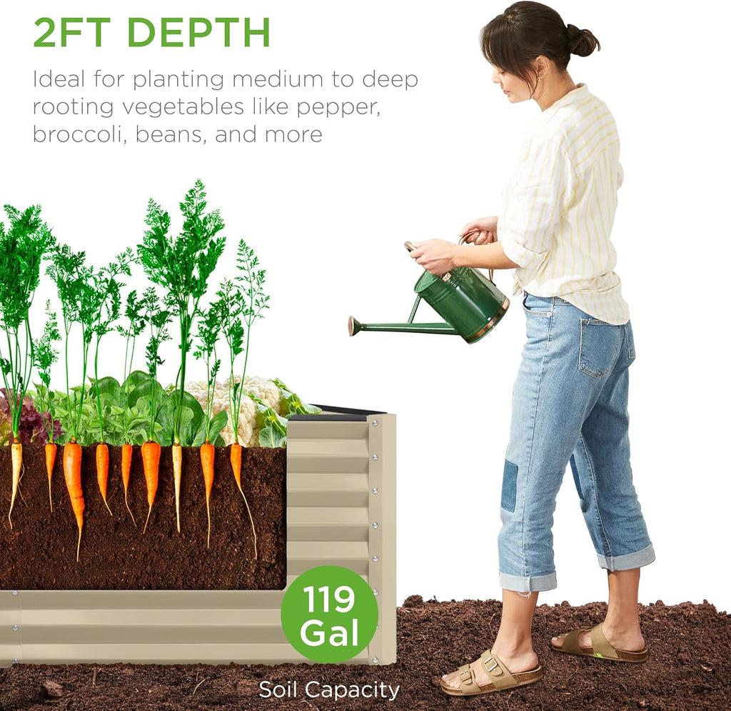 Best Choice Products - Cama de jardín elevada de metal para exteriores, de 4 x 2 x 2 pies, caja para macetas de raíces profundas para verduras, flores, hierbas con capacidad de 119 galones, color