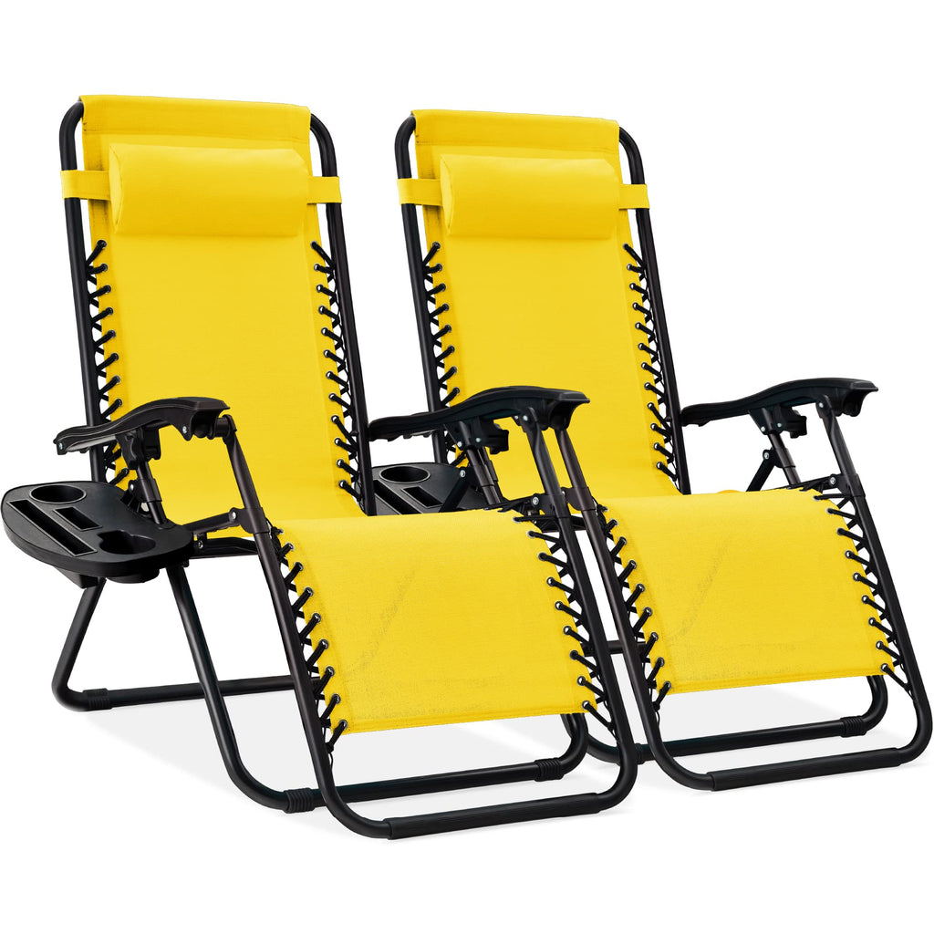 Best Choice Products - Juego de 2 sillas reclinables ajustables de malla de acero con gravedad cero con almohadas y bandejas para portavasos - rosa intenso/negro