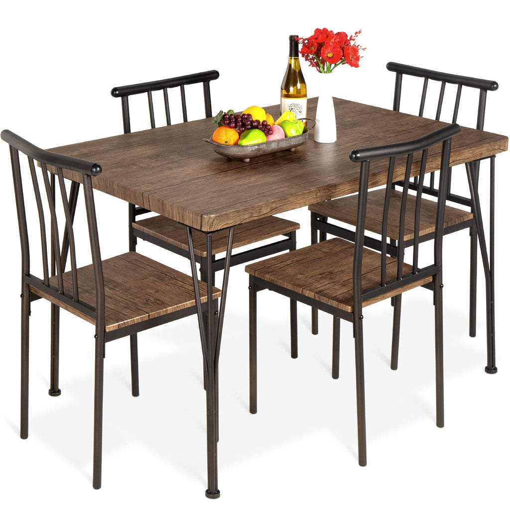 Best Choice Products - Juego de Muebles de Mesa de Comedor Rectangular Moderna de Metal y Madera, 5 Piezas, para Cocina y Comedor, Con 4 Sillas, Color Gris