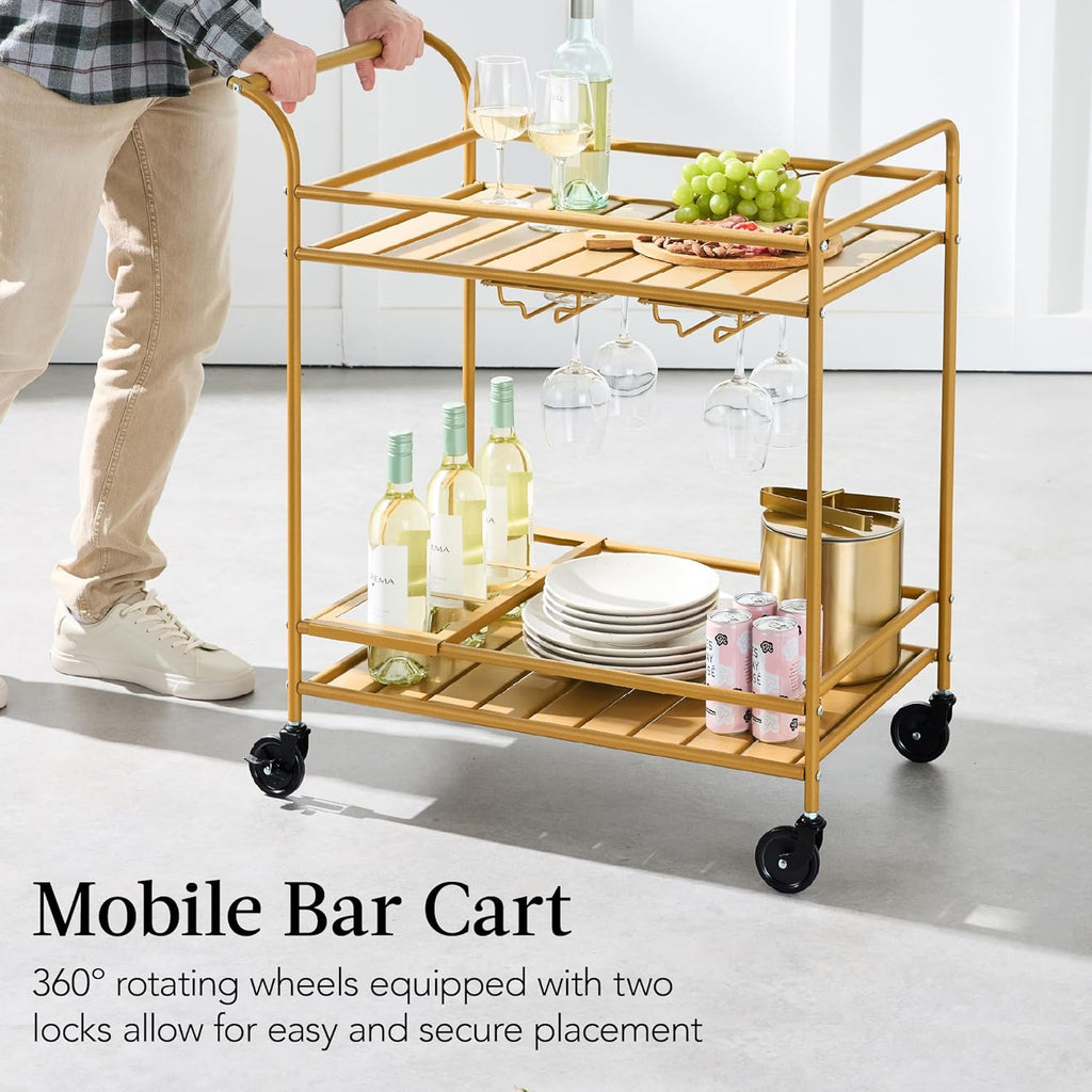 Best Choice Products - Carrito de bar móvil para exteriores, carrito de servicio de bar para el hogar, mesa auxiliar para barbacoa con almacenamiento de 2 niveles, estante para vino, ruedas con
