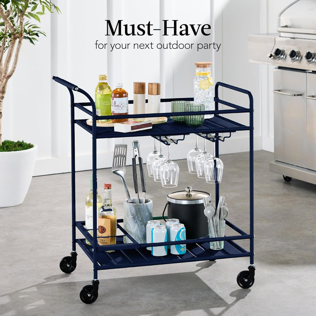Best Choice Products - Carrito de bar móvil para exteriores, carrito de servicio de bar para el hogar, mesa auxiliar para barbacoa con almacenamiento de 2 niveles, estante para vino, ruedas