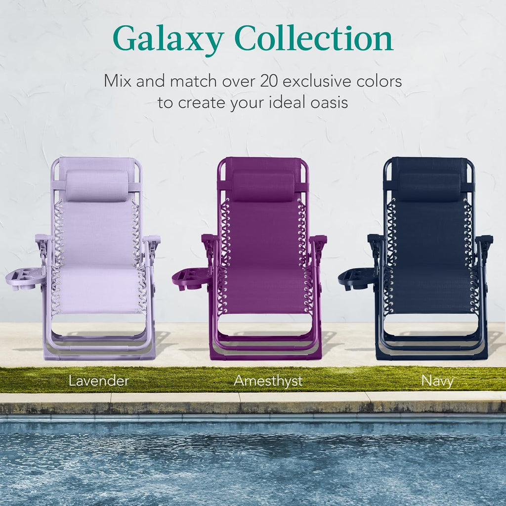 Best Choice Products - Silla ajustable de alta calidad con gravedad cero y monocromática, plegable, reclinable para patio con bandeja lateral, reposacabezas - Lavanda