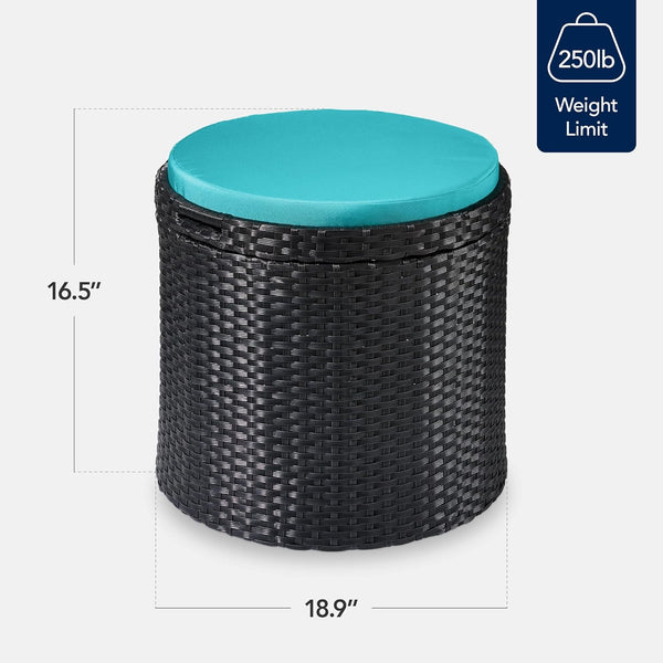 Best Choice Products - Otomana redonda de mimbre, muebles multiusos para exteriores, para patio, asiento adicional, reposapiés, mesa auxiliar con almacenamiento, cojines extraíbles, color negro/verde