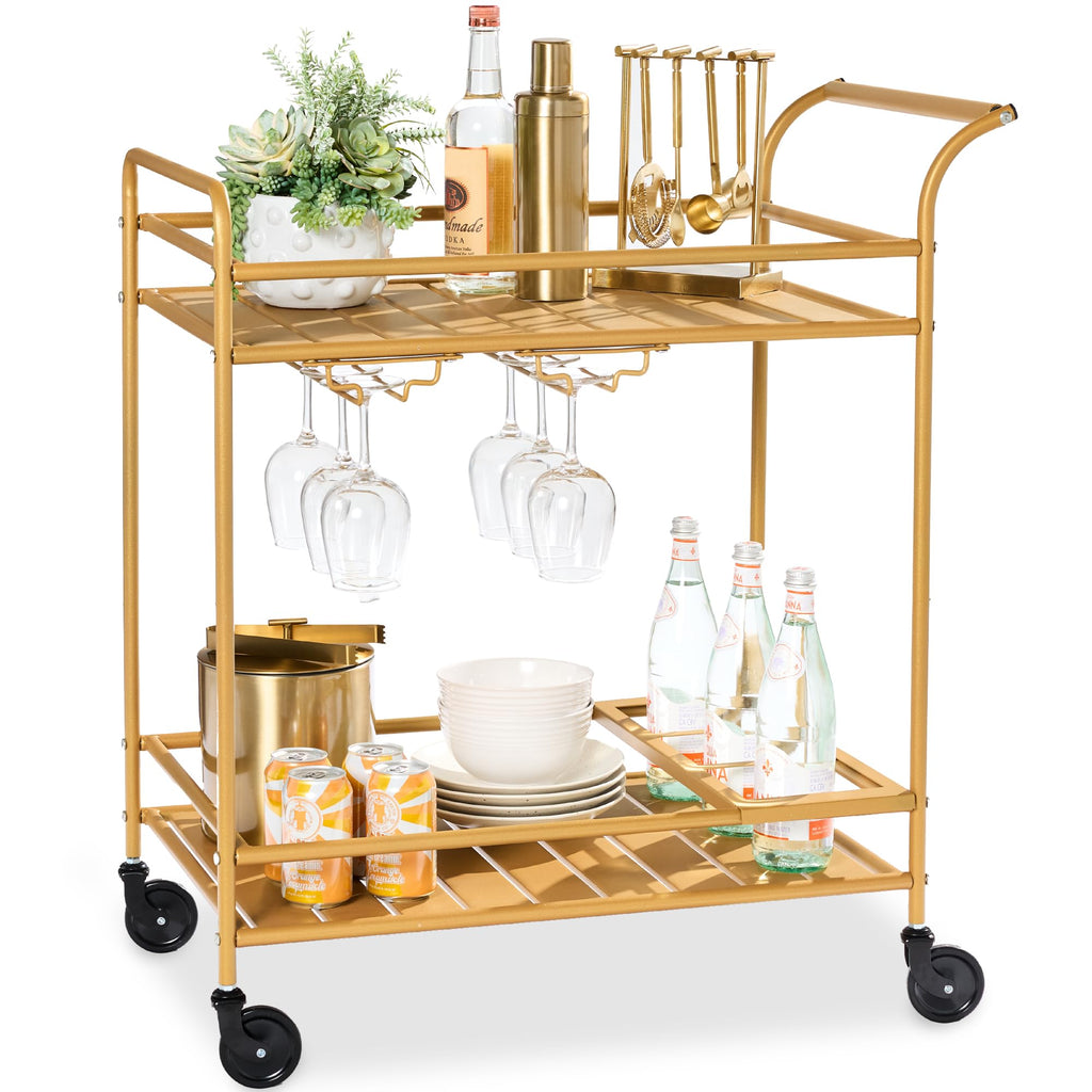 Best Choice Products - Carrito de bar móvil para exteriores, carrito de servicio de bar para el hogar, mesa auxiliar para barbacoa con almacenamiento de 2 niveles, estante para vino, ruedas