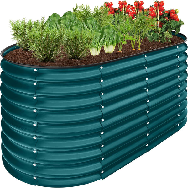 Best Choice Products - Cama de jardín elevada de metal para exteriores, de 4 x 2 x 2 pies, caja ovalada de raíz profunda para verduras, flores, hierbas y suculentas con capacidad de 101 galones,