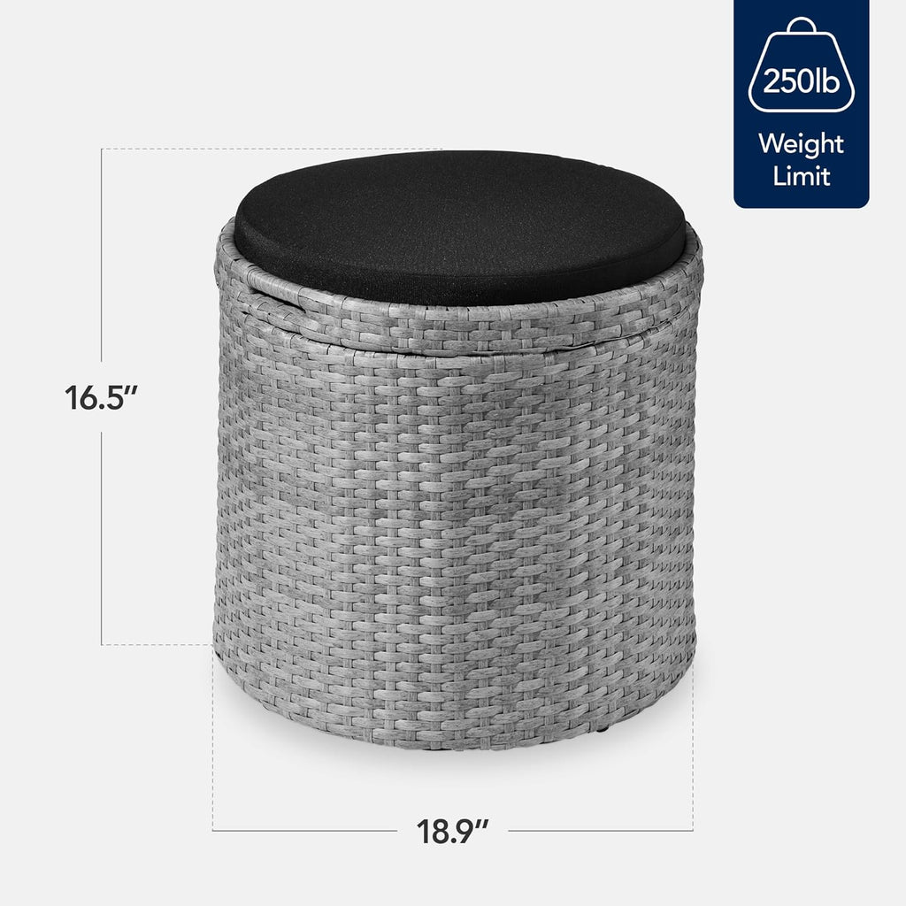 Best Choice Products - Otomana redonda de mimbre, muebles multiusos para exteriores, para patio, asiento adicional, reposapiés, mesa auxiliar con almacenamiento, cojines extraíbles, gris/negro