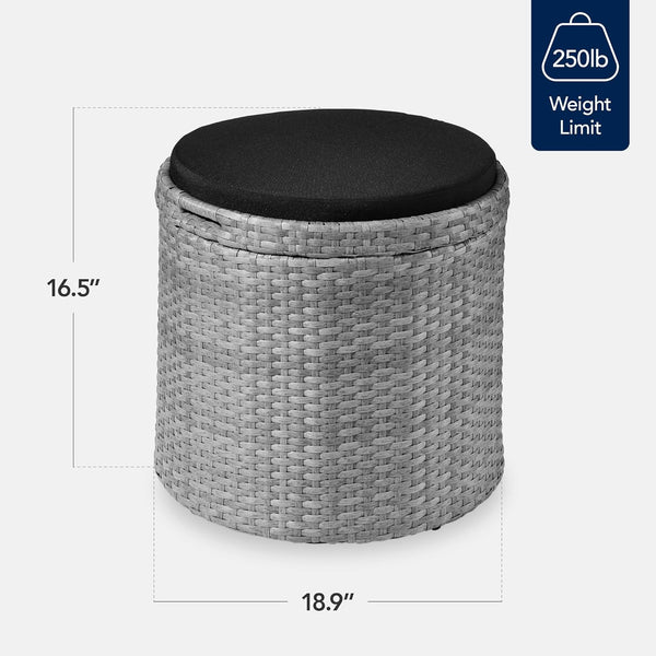 Best Choice Products - Otomana redonda de mimbre, muebles multiusos para exteriores, para patio, asiento adicional, reposapiés, mesa auxiliar con almacenamiento, cojines extraíbles, gris/negro